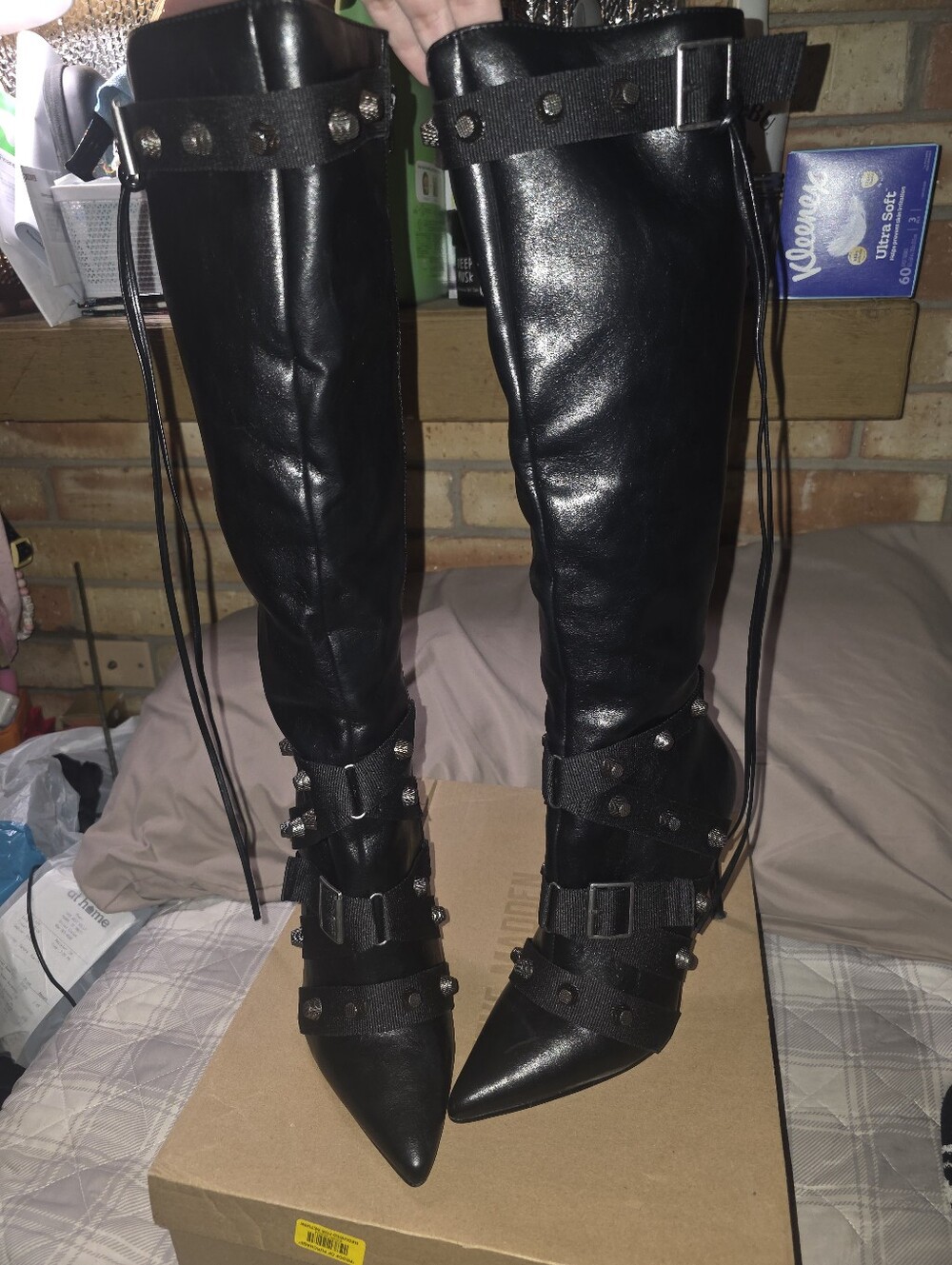 Steve Madden Black Studded Pointed-Toe Over-The-Knee Boots